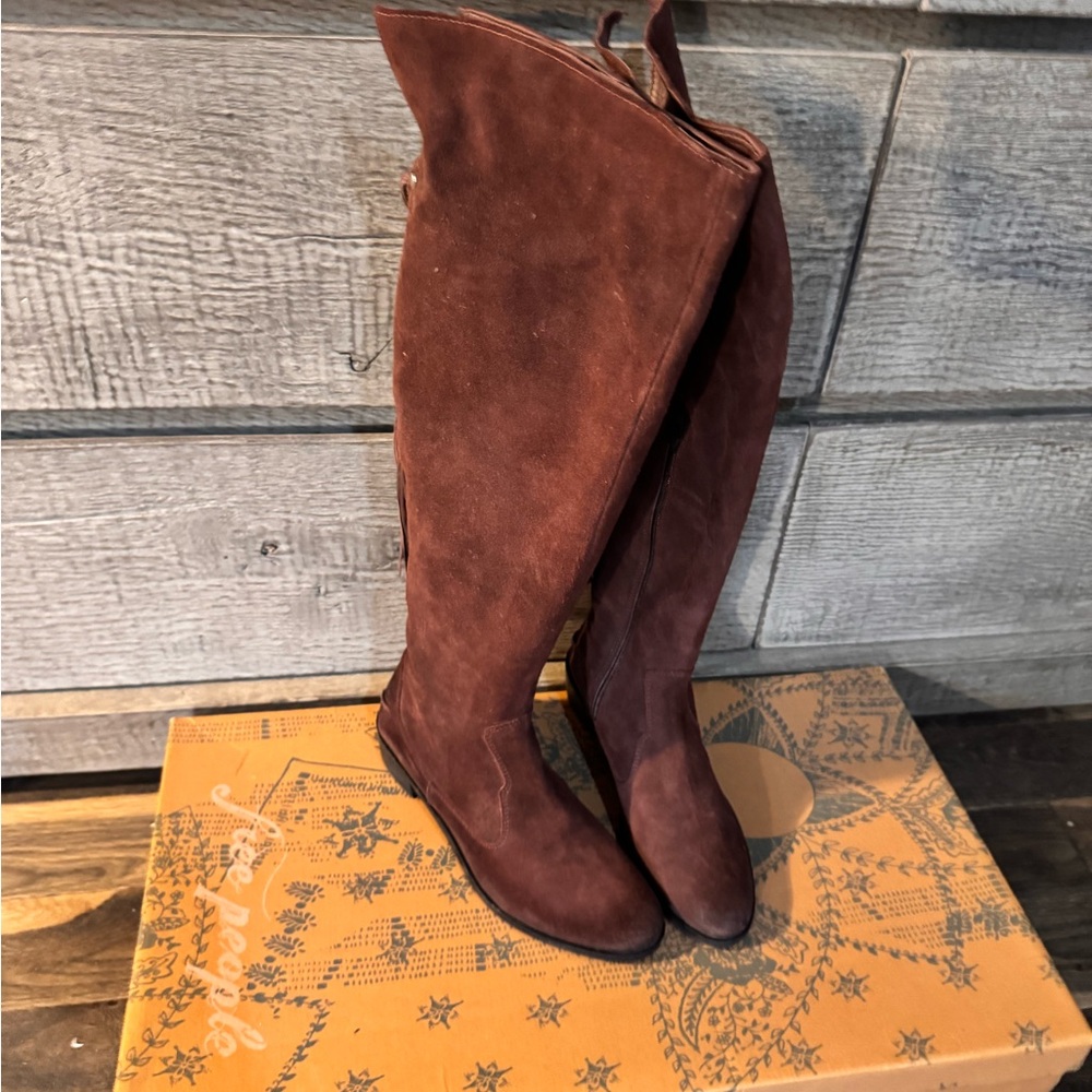 Free People Rich Burgundy Suede Riding Boots